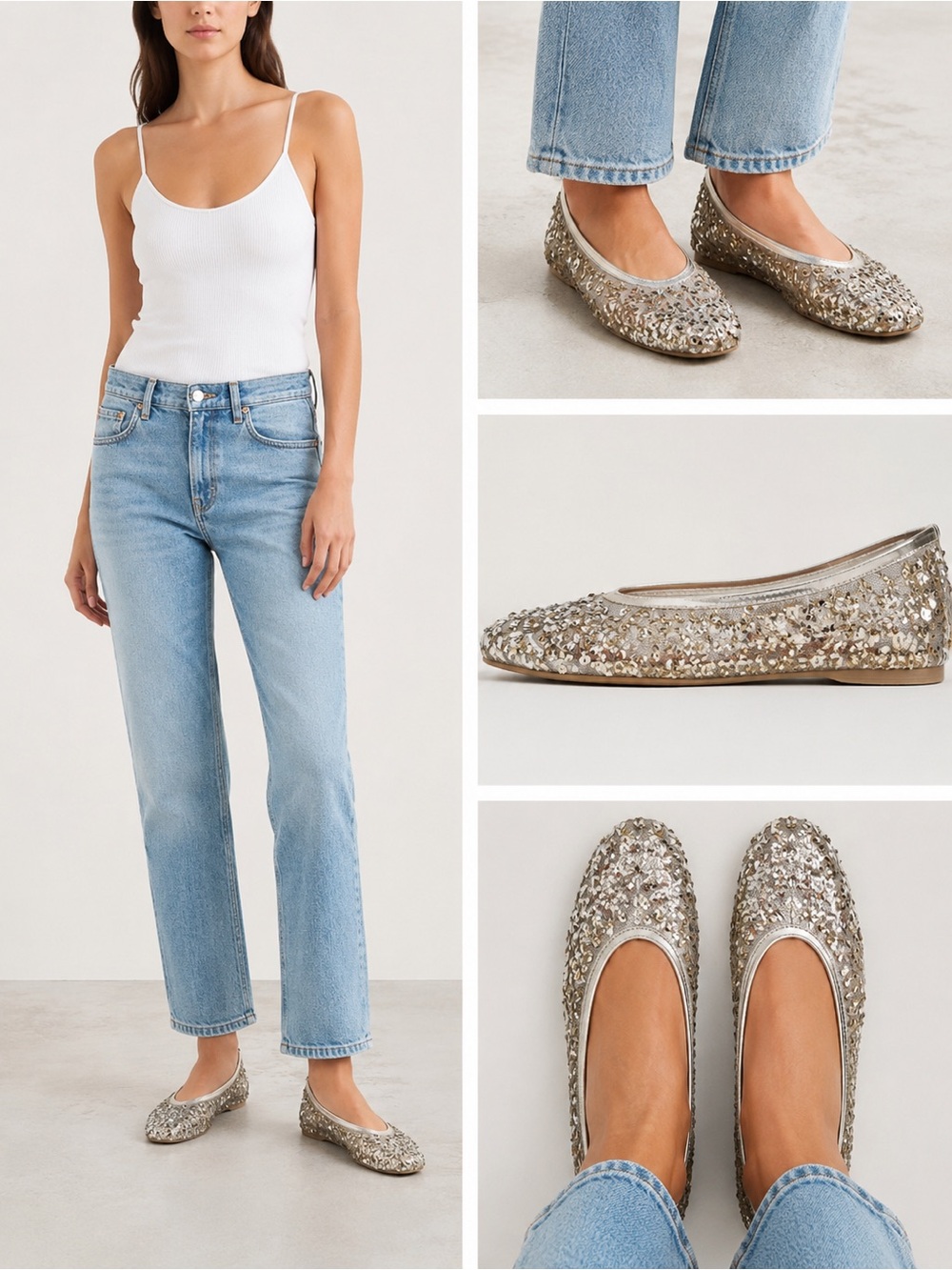 Sammie Gold Sequin Embellished Slip On Flats Size 6 New